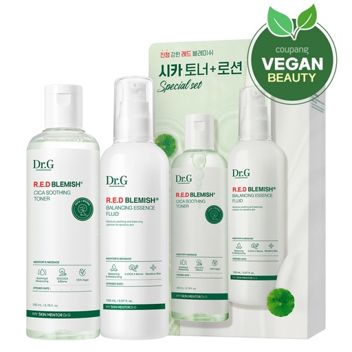 [SKU_307WNIN_6P46YWK] Dr.G Red Blemish Cica Soothing Toner 200ml + Essence Fluid 150ml Set